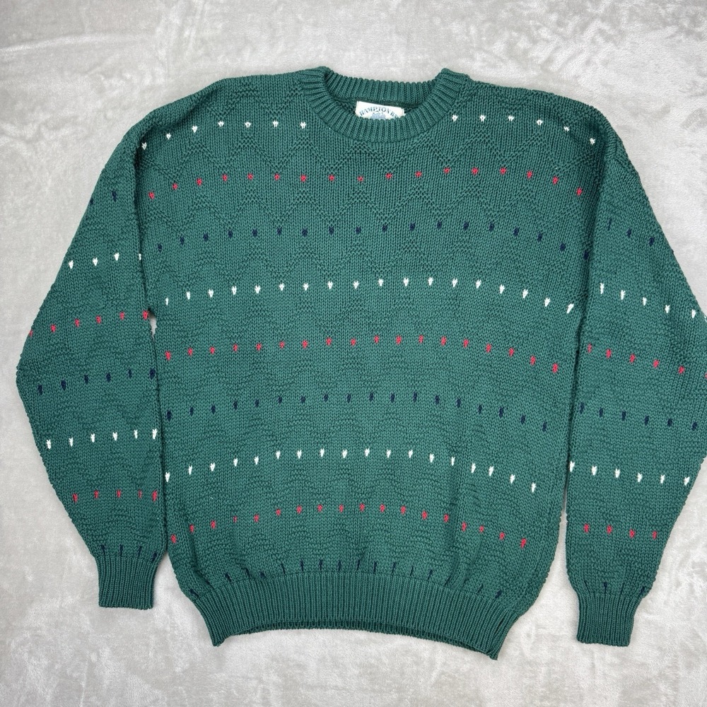 Vtg Hampton‎ Bay Sweater Mens L Birdseye Ski Knit Grandpa Fisherman USA Textured - Picture 2 of 8